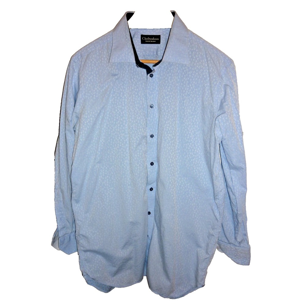 Tom James Cheltenham Button Front Tailored Shirt Long Sleeve Blue Custom Made XL
